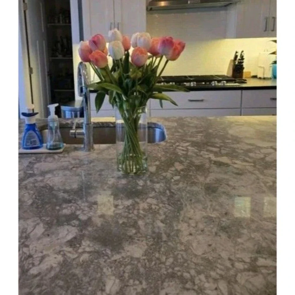 TULIPS FAKE ARTIFICIAL FLOWER FLORAL ARRANGEMENT SILK FLOWERS CERAMIC VASE NEW